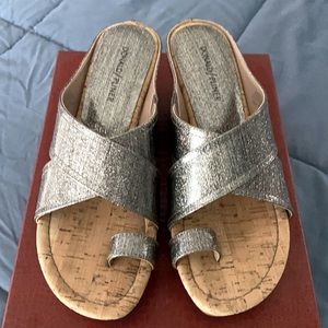 New Donald Pliner Gunmetal Glitter Patent Wedges